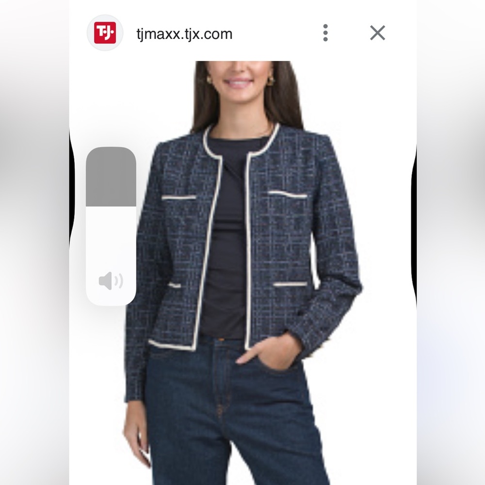 New Nanette Lepore Navy Tweed Blazer with White Accents size L